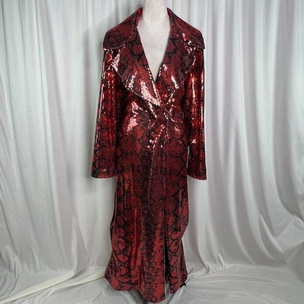 Adidas x Ivy Park Snake Print Sequin Duster Coat Red V Necl Womens M NWT Holiday